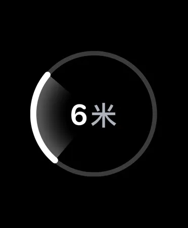 精确查找功能，白色圆环上的进度条显示遗失 iPhone 的大致距离。