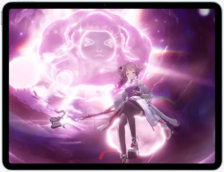 iPad Air 的正面外观，屏幕显示游戏场景。