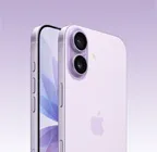 薰衣草紫色 iPhone 17，正面和背面斜侧外观，展示机身左上角的融合式双摄系统、相机控制按钮，正面的全面屏设计、操作按钮、音量调节按钮和侧边按钮。